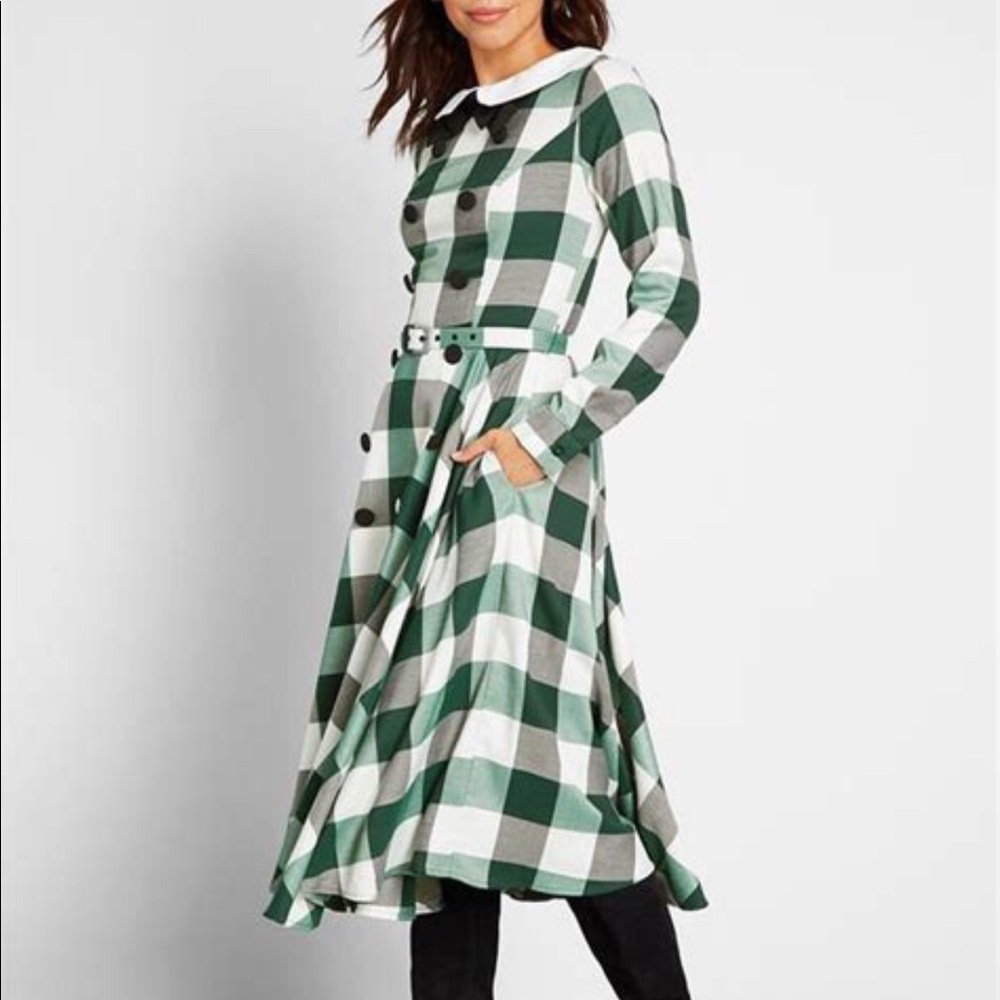 NWT Collectif Vintage Green Plaid Midi Dress